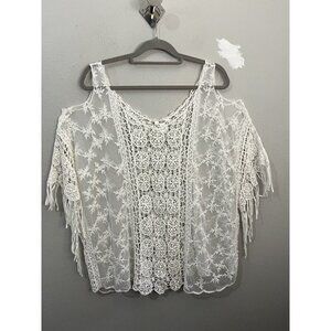 Mudd Blouse Cold Shoulder Lace And Crochet Beige Blouse One Size
